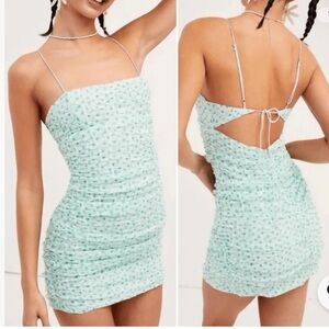 NWT For Love And Lemons Drew Mint Textured Mini Dress size Small Retail $281